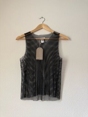 NWT Meshki Black Sequin Knit Fishnet Tank